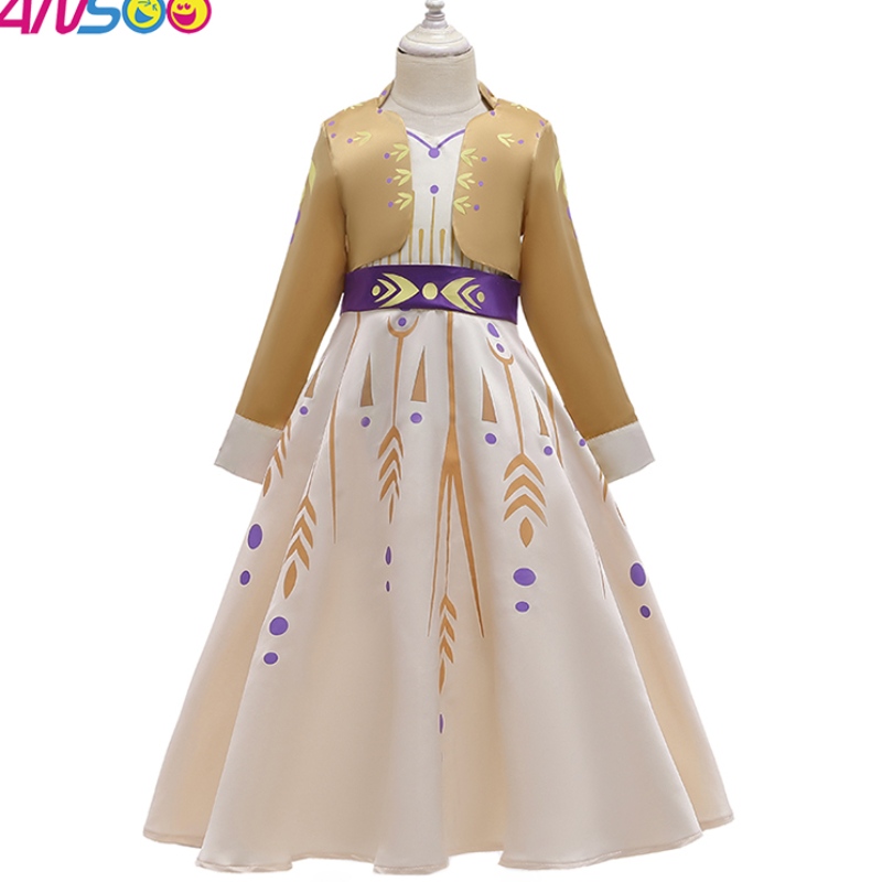 ANSSO COSPlay Party klä upp Princess Elsa Anna Fashion Yellow Dress Costume Halloween Fairy Princess Kids Fancy Dress Costumes