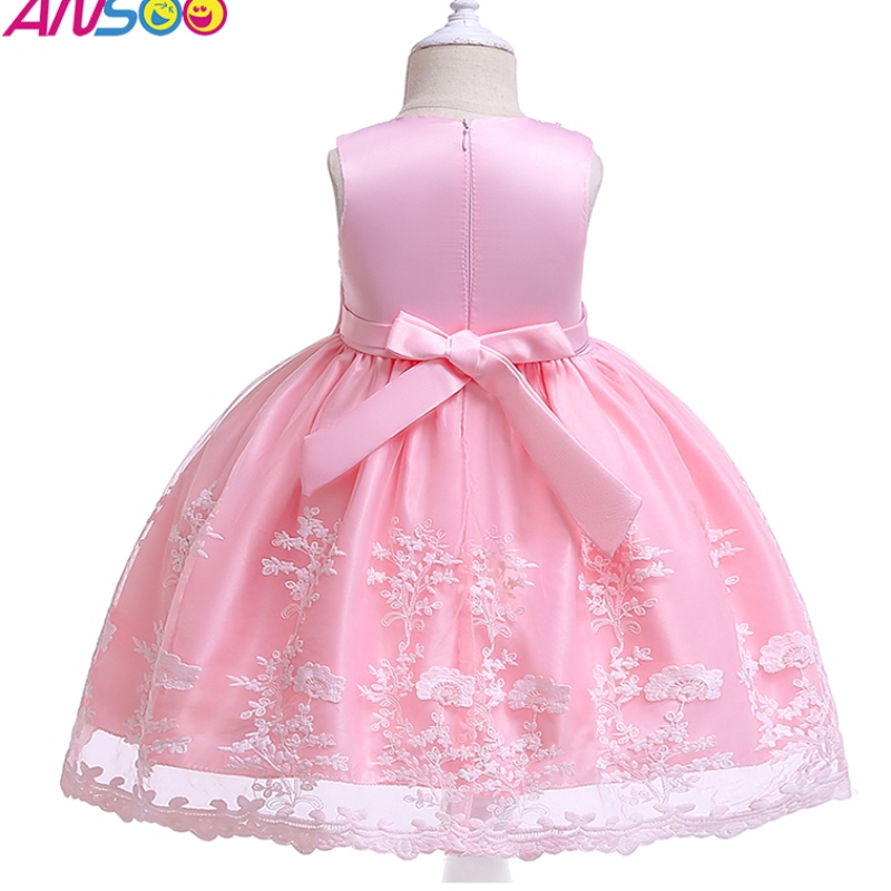 ANSOO Summer Flower Kids Fluffy Pink Dress for Girls 4Colors Baby Girl Party Tutu Red Dress Wedding Princess For Kids