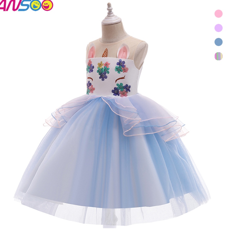 ANSOO Kid Toddler Girl Birthday Ball Party Cosplay Costume Rainbow Unicorn Fluffy Layed Tulle Tutu Dress for Girl