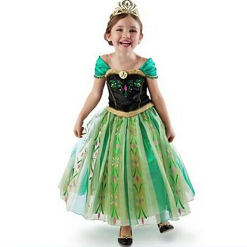 Anna Princess Girls Green Dress Children's Performance Costume med en full av tillbehör för vuxen fest