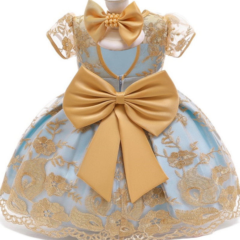 Amazon Hot Sale Baby Princess Dress Gold Lace Dress för 1-3 år gammal baby