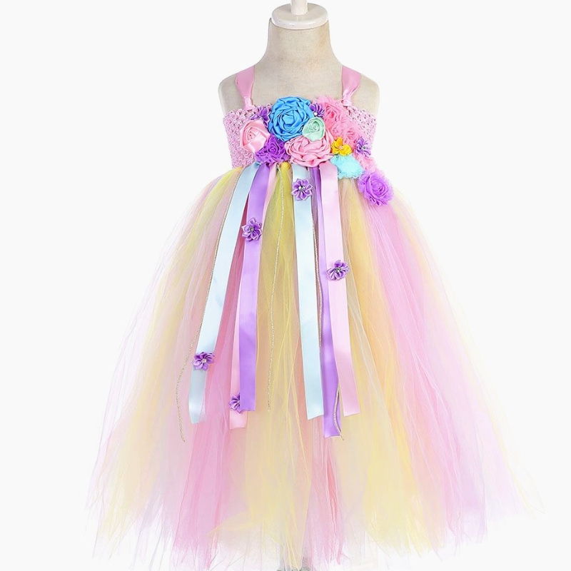 Barnprinsessklänning Färgglad godis Mesh Party Dress Unicorn Tutu kjol för flickor