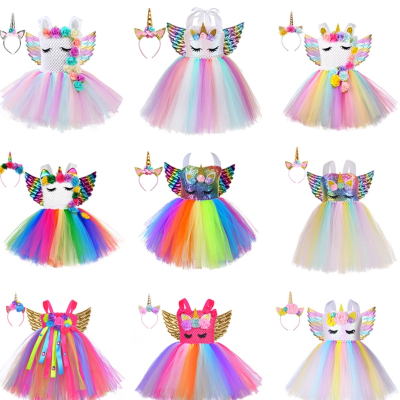 Little Child Pony Dress Unicorn Wings Princess Dress Party Cosplay Costume