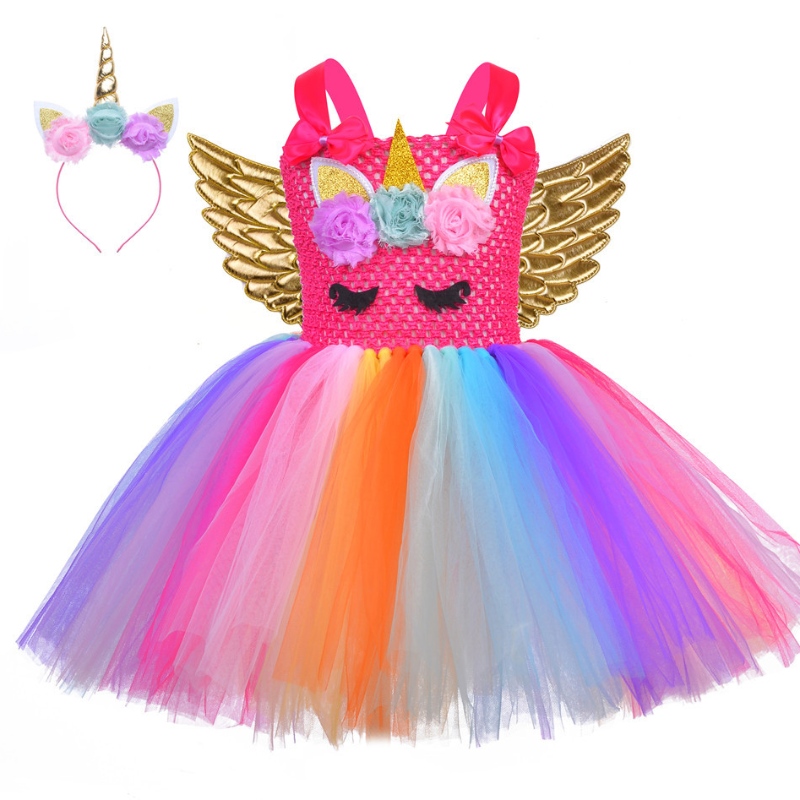 Little Child Pony Dress Unicorn Wings Princess Dress Party Cosplay Costume