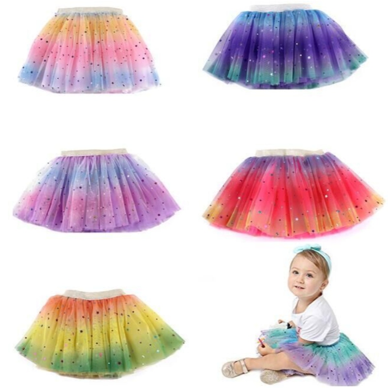 Mesh Performance Kjol Tulle Rainbow Tutu kjol för små flickor