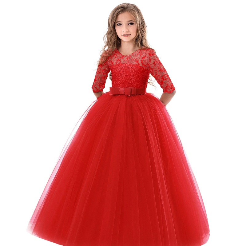 2022 6-14 år Flower Lace Dress Girls Clothes Princess Party Pageant Long Gown Kids Dresses For Girls Wedding Evening Clothing 4 - 199 Pieces