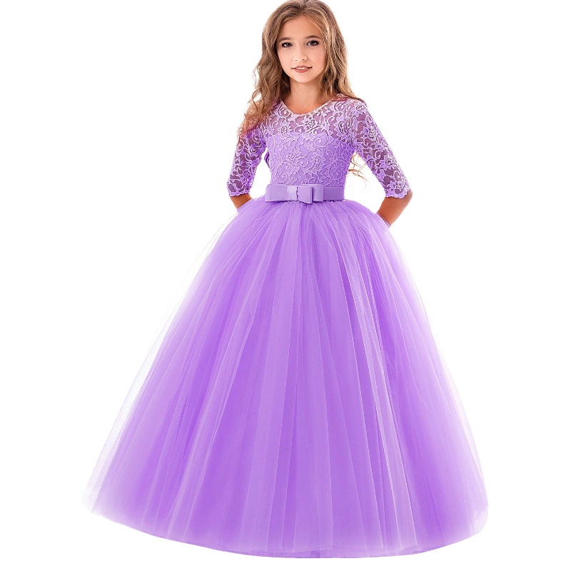 2022 6-14 år Flower Lace Dress Girls Clothes Princess Party Pageant Long Gown Kids Dresses For Girls Wedding Evening Clothing 4 - 199 Pieces