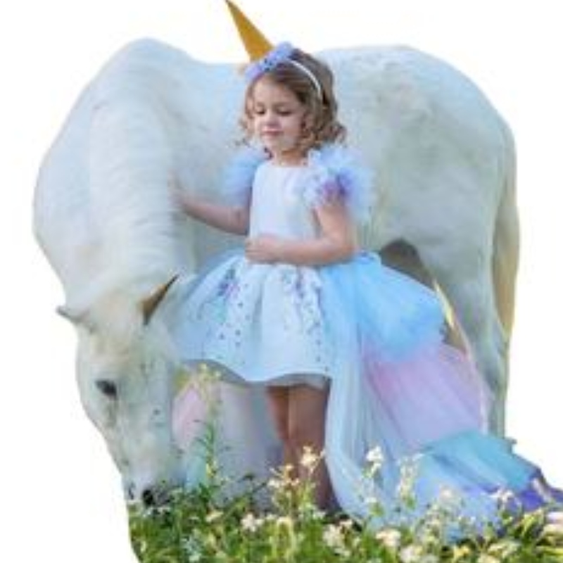 Unicorn Party Dress for Girls Costume Baby Summer Dress Children Elegant Girl Wear Princess Dress with Long Train