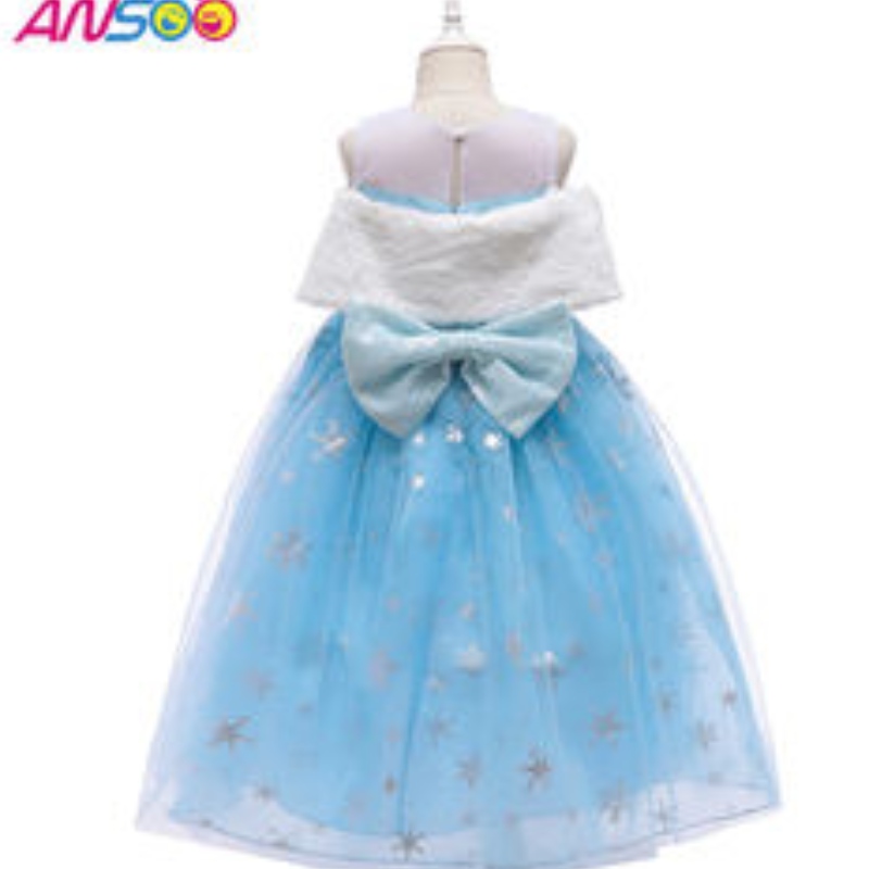 ANSOO2021 Barnens prestanda Elsa Fashion Girl Wool Collar Princess Dress Lovely Girls Costume