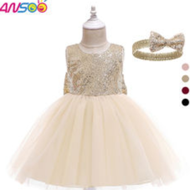 ANSOO Drop Shipping Baby Girls Dress Toddler Kids Party Tutu Pageant Lace Dresses klänning för blommaflickaklänning med pannband