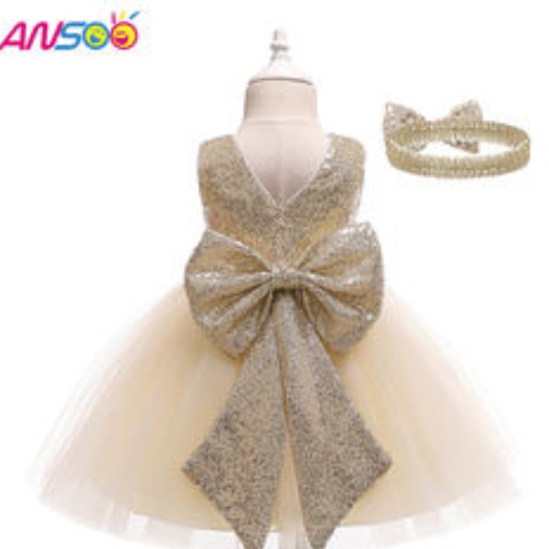 ANSOO Drop Shipping Baby Girls Dress Toddler Kids Party Tutu Pageant Lace Dresses klänning för blommaflickaklänning med pannband