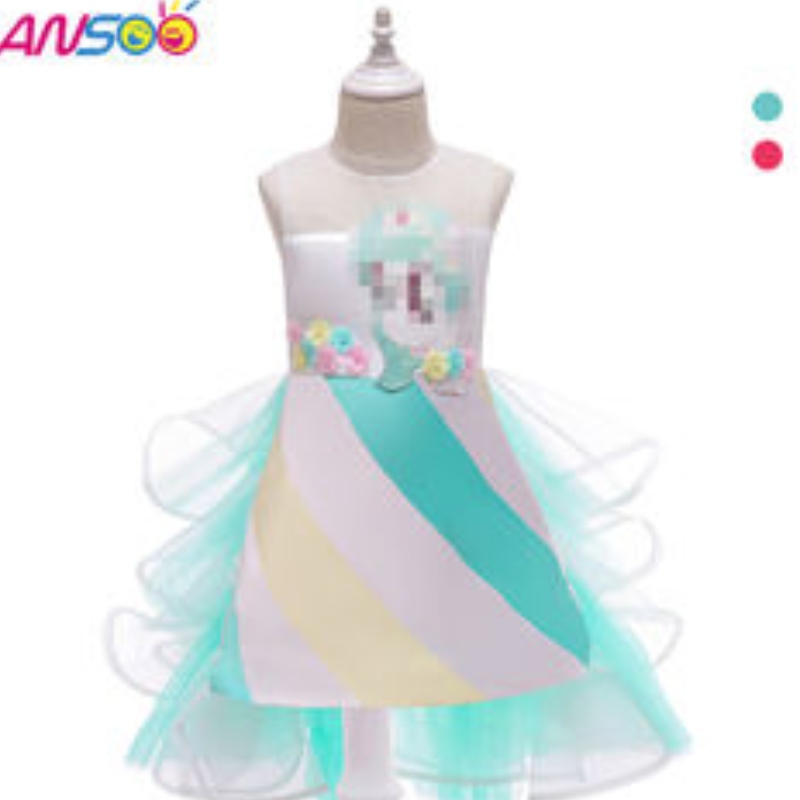 ANSOO Hot Selling Unicorn Rainbow Baby Girl Födelsedagsklänningar Cotton Girl Princess Party Dresses For 1-6 Year Girls Tutu Dress