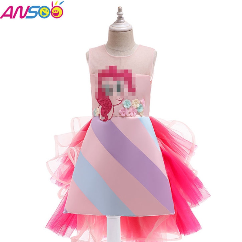 ANSOO Hot Selling Unicorn Rainbow Baby Girl Födelsedagsklänningar Cotton Girl Princess Party Dresses For 1-6 Year Girls Tutu Dress