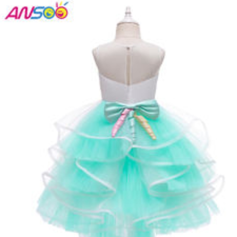 ANSOO Hot Selling Unicorn Rainbow Baby Girl Födelsedagsklänningar Cotton Girl Princess Party Dresses For 1-6 Year Girls Tutu Dress