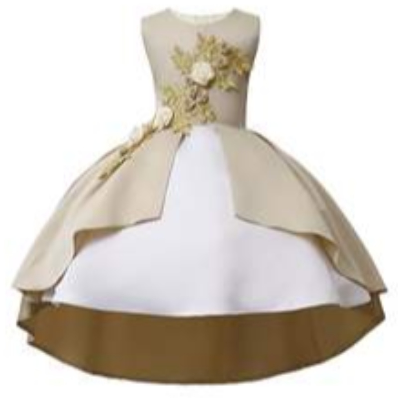 Hot Selling Satin Party Kids Flower Long Tray Dress