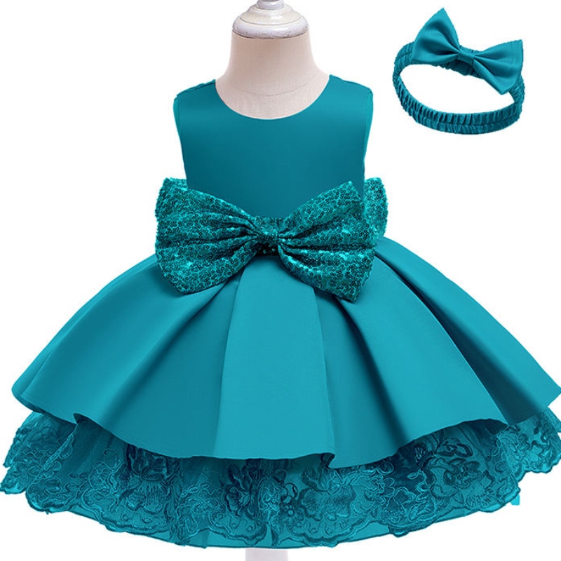 Baby Girl paljett Bow Tie Princess Dress Spädbarn Girl Holiday Dance Performance Dress with Hair Band