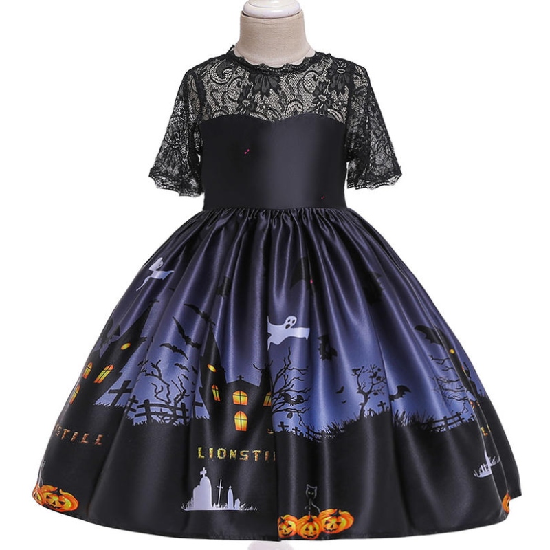 Flickor halloween klänningar häxa tutu kostym barn festklädflicka prinsessan klänning barn pumpa tryckt halloween kostym
