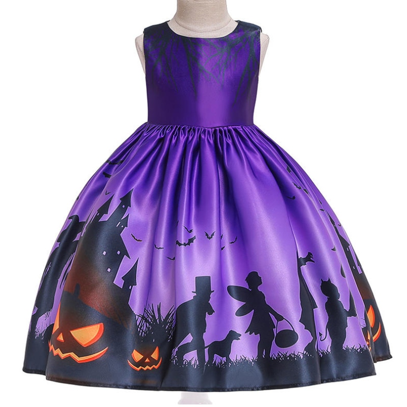 Flickor halloween klänningar häxa tutu kostym barn festklädflicka prinsessan klänning barn pumpa tryckt halloween kostym
