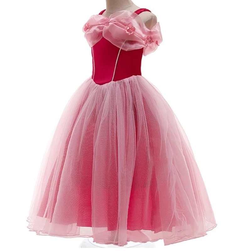 Sleeping Beauty Costume For Girls Off Shoulder Summer Aurora Dress Child Fairy Mesh Tutu frock Halloween Princess Cosplay