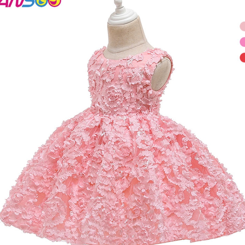 ANSOO 3 färger fabriksanpassning Rose första födelsedagsklänning barn baby flicka blomma prinsessan brud rosa klänningar för barn
