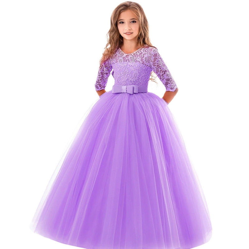6-14 år Flower Lace Dress Girls Clothes Princess Party Pageant Long Gown Kids Dresses For Girls Wedding Evening Clothing