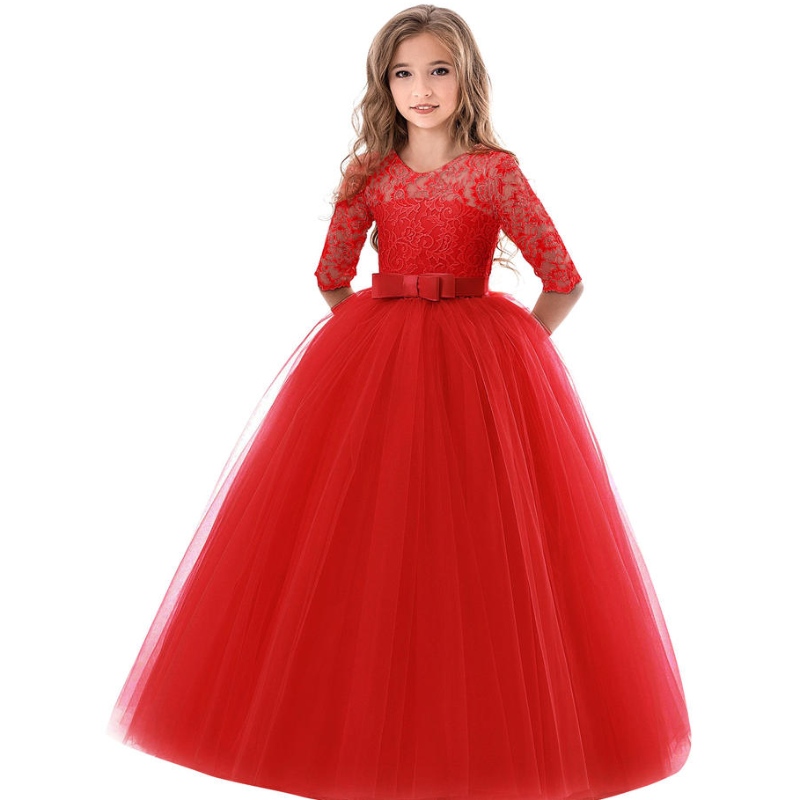 6-14 år Flower Lace Dress Girls Clothes Princess Party Pageant Long Gown Kids Dresses For Girls Wedding Evening Clothing