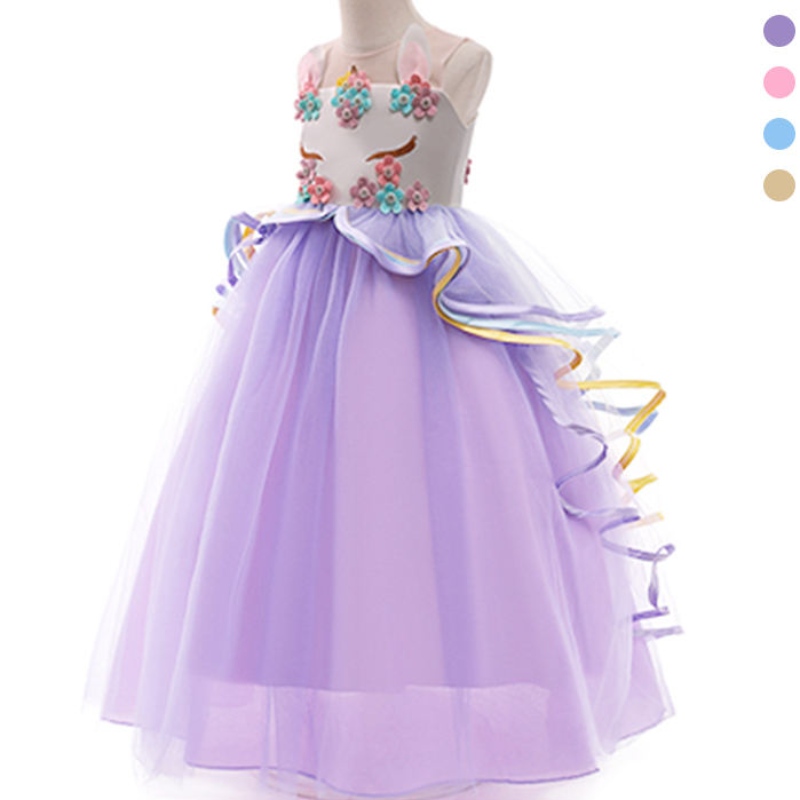 ANSOO Girls Unicorn Dress Applique Party Cosplay Summer Halloween Fancy Weeding Pink Unicorn Dress for 2-13 Yires