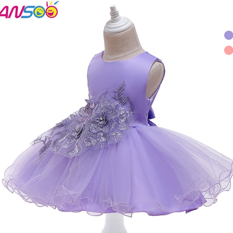 ANSOO Nya designade flickor Elegant Formell Princess Dress Kid Summer Costume kläder Evening Party Purple Dresses