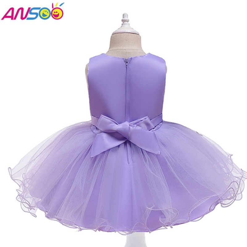 ANSOO Nya designade flickor Elegant Formell Princess Dress Kid Summer Costume kläder Evening Party Purple Dresses