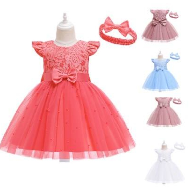 European Style Girl Wedding Dress for Kids Lovely Birthday Party Tutu Dresses for Girls 2-12 år gammal ärmlös