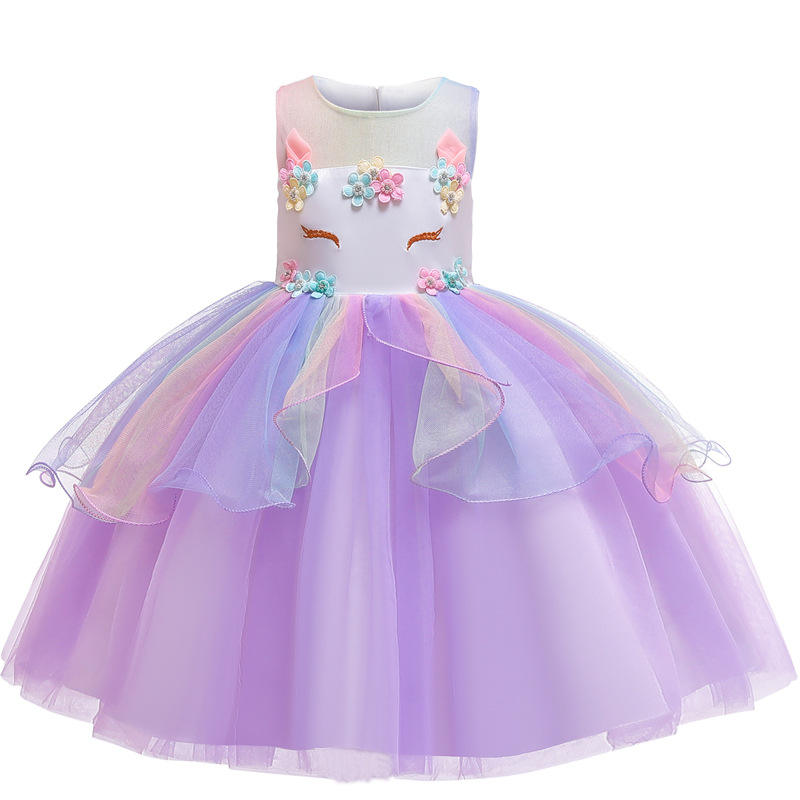 Performance Wear Unicorn Dress Up Clothes For Little Girls Rainbow Unicorn Tutu Dress Costume With Headband Födelsedagspresent