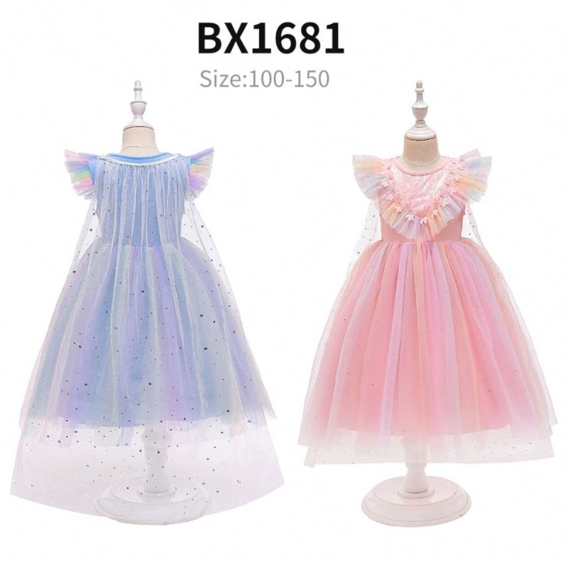 Billigt pris prinsessan Anna prinsessan Elsa Snow Queen Girl Party Dress Kids Halloween Cosplay Costume BX1693/BX1697