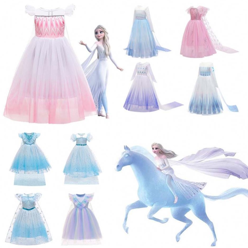 Billigt pris prinsessan Anna prinsessan Elsa Snow Queen Girl Party Dress Kids Halloween Cosplay Costume BX1693/BX1697