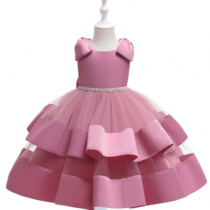 Baige Summer Kids Wedding Dress Boutique Baby Girls Wear Dress Designs With Shoulder Bow