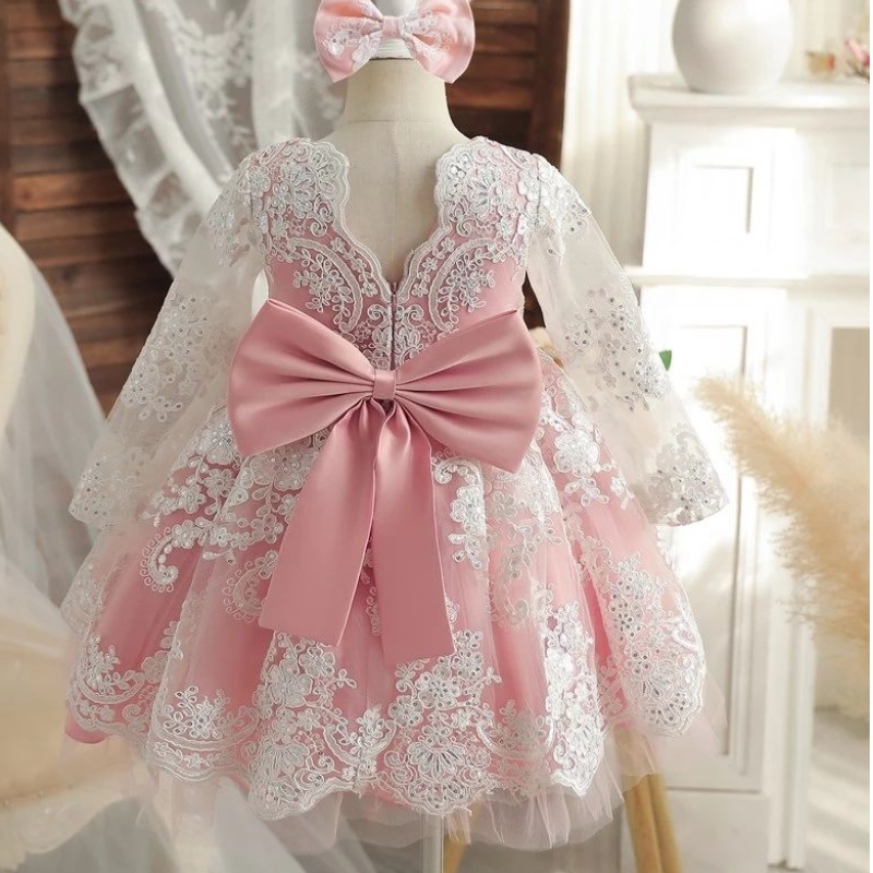 Little Girls Princess Party Dresses Brodery Flower Elegant Wedding Födelsedag Kvällsklänning Småbarn Kids Formell spetsklänning