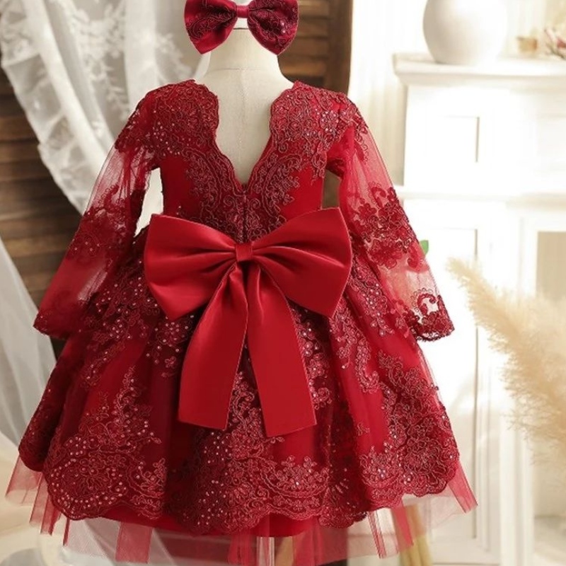 Little Girls Princess Party Dresses Brodery Flower Elegant Wedding Födelsedag Kvällsklänning Småbarn Kids Formell spetsklänning