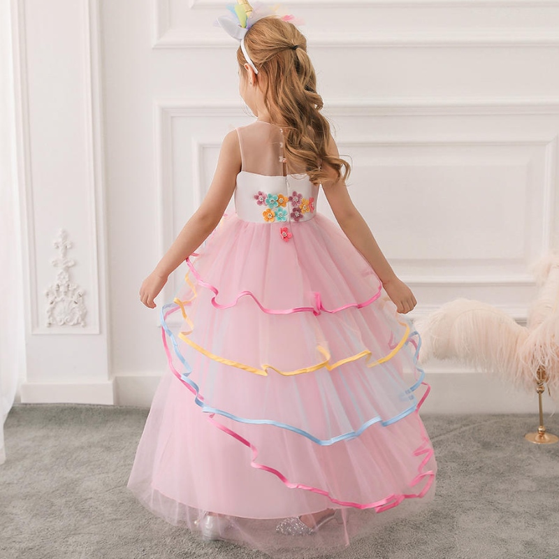 Fancy Kids Dresses For Girls Unicorn Birthday Party Dress Barn Kläd Lång klänning Vestidos tonårsflicka kläder