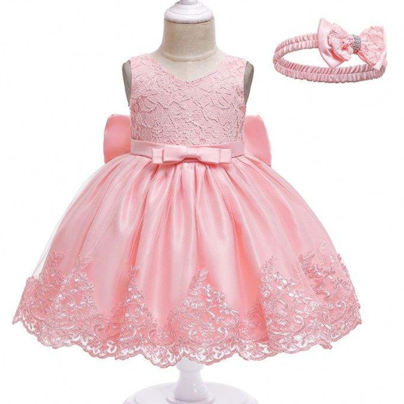 Flower Girl Party Dress Nigeria Populäranyfödda Baby Girl Birthday Party Dress med pannband