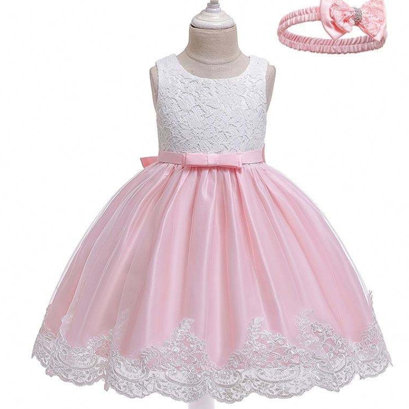 Flower Girl Party Dress Nigeria Populäranyfödda Baby Girl Birthday Party Dress med pannband