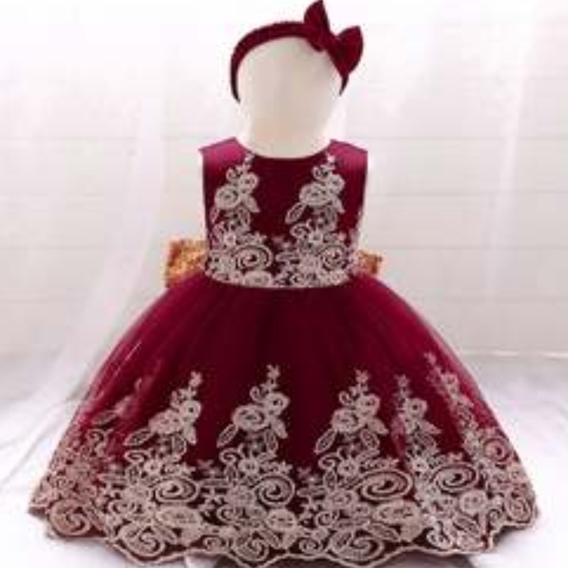 Baige New Lace Frock Kids Party Wear 0-6 år Flower Girl Birthday Party Ball Gown