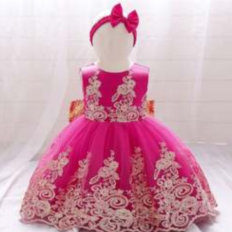 Baige New Lace Frock Kids Party Wear 0-6 år Flower Girl Birthday Party Ball Gown