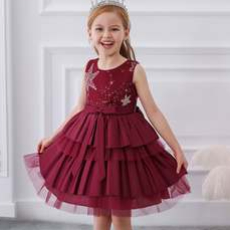 Baige Luxury Princess ärmlös klänning Kids Evening Ball Gown Fancy Birthday Party Prom Compude