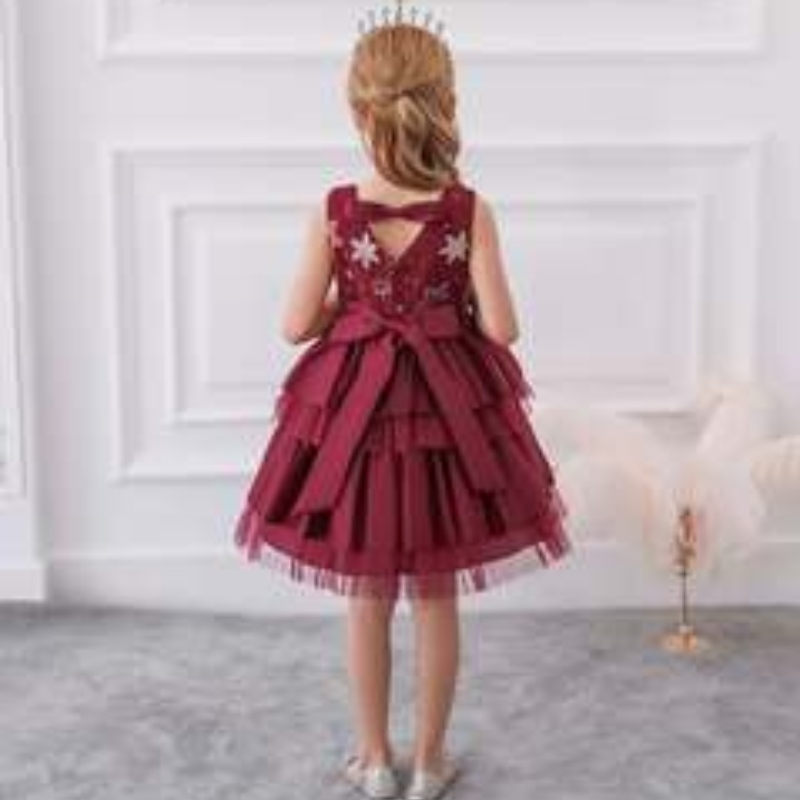 Baige Luxury Princess ärmlös klänning Kids Evening Ball Gown Fancy Birthday Party Prom Compude