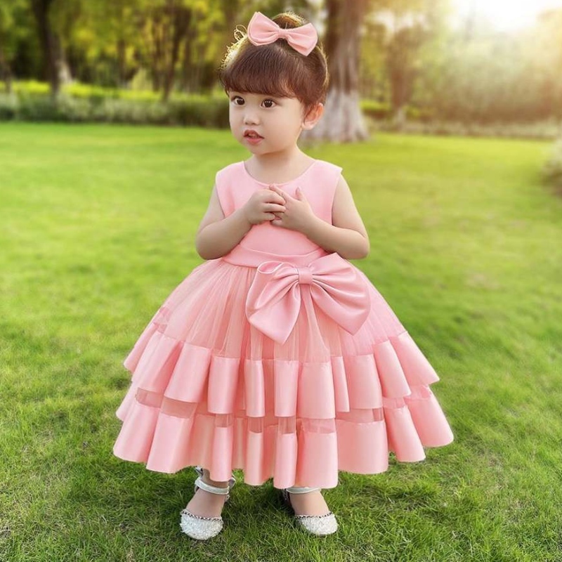 Baigenya barns bowknotklänningar Baby Stretch Net Princess Lovely Girl Birthday Party Dress