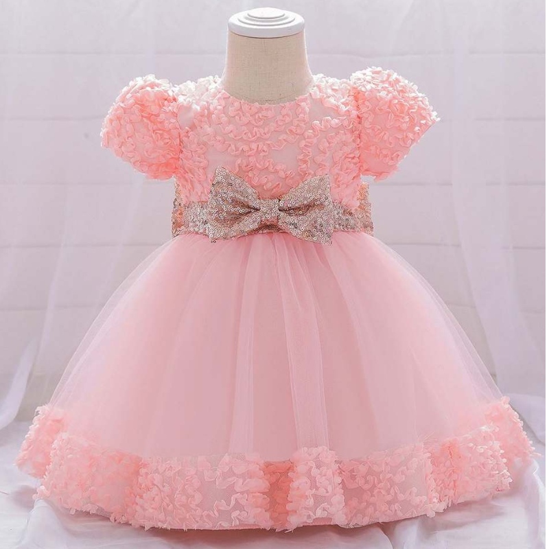 Baige Garment Girls Party Dress Baby Frock Design Princess Födelsedagsflickaklänningar