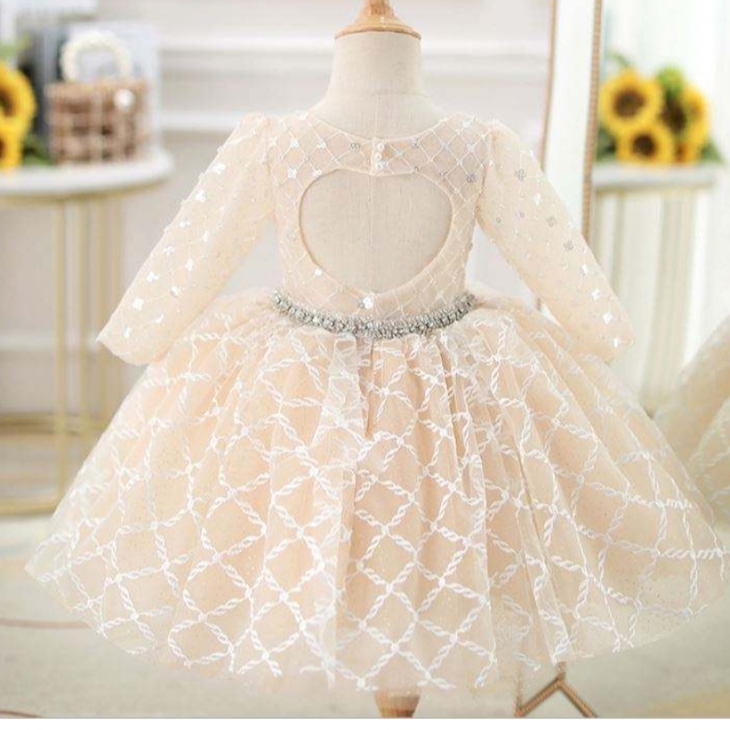 Baige Oem Children's aftonklänning Princess Girl Fluffy Yarn Flower Piano Costume Host Birthday Frock