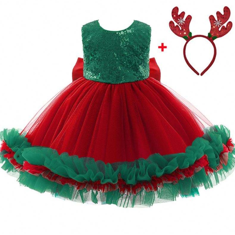 Baige Red Sequined Kids Christmas Birthday Evening Party Dress Big Bow Carnival Bow Vestidos