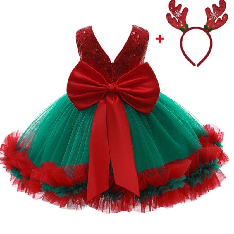 Baige Red Sequined Kids Christmas Birthday Evening Party Dress Big Bow Carnival Bow Vestidos