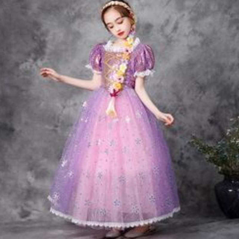 Girl Dress Lace Sequined Tangled Carnival Princess Costume Children Halloween Christmas Party Robes Kids Cosplay