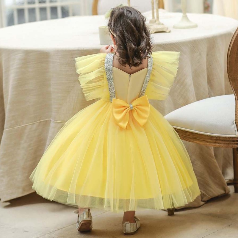 Baige sommarbarnskläder paljett baby småbarn klänning födelsedag bröllop fest blomma flickor prinsessa barn klänningar
